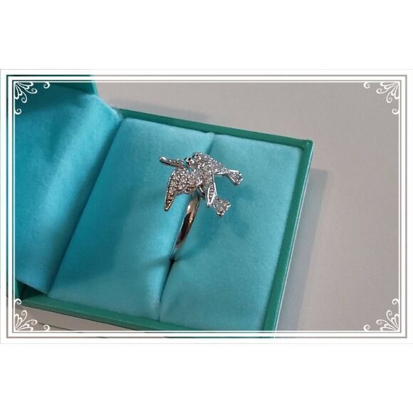 Pretty 925 Sterling Sparkling Sim Diamond Kiss Kiss Birds of Paradise Ring Sz 10 - Picture 2 of 5